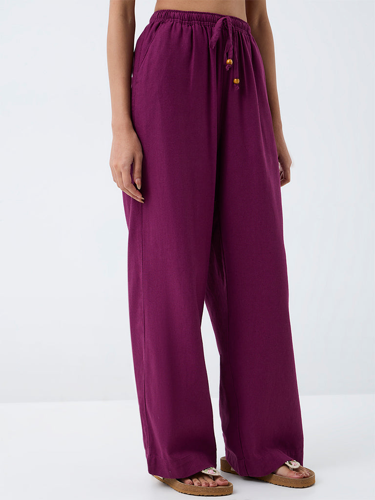 Bombay Paisley Magenta High-Rise Cotton-Blend Pants