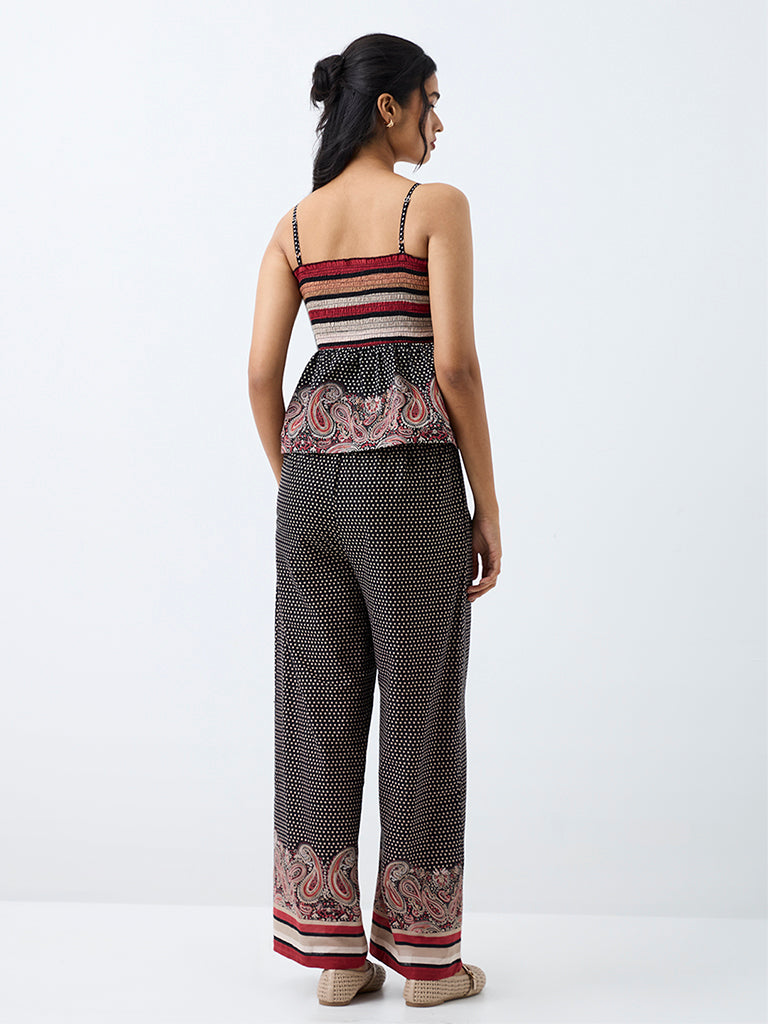 Bombay Paisley Black Printed Mid-Rise Cotton Pants