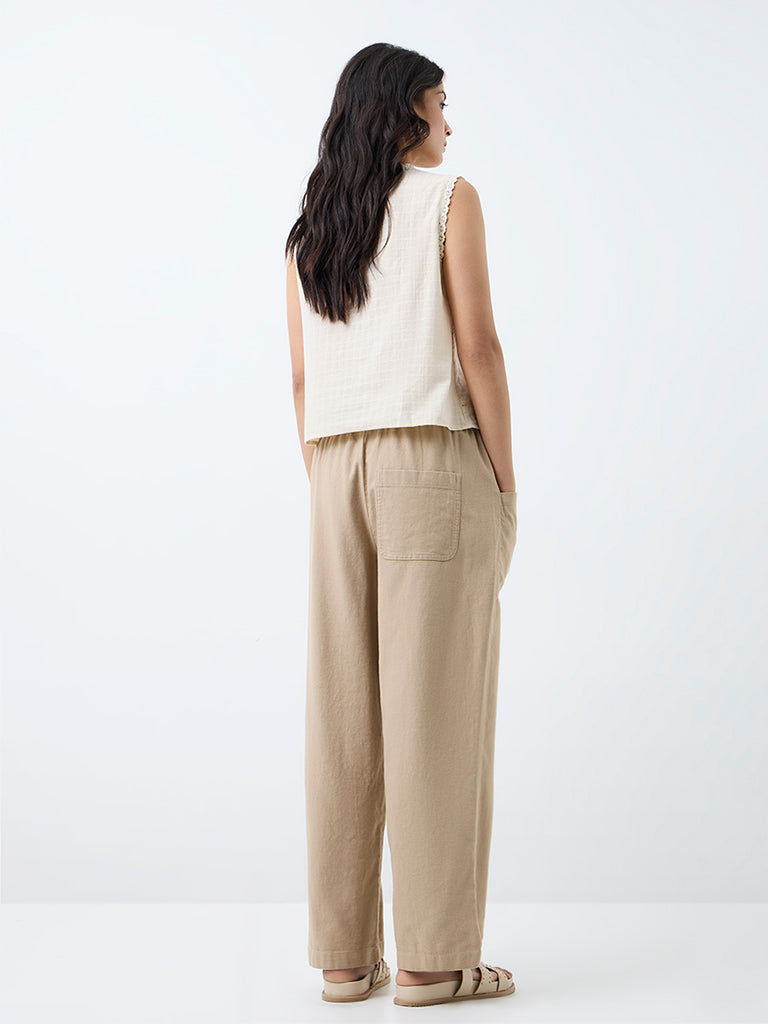 Bombay Paisley Light Beige High-Waist Tapered Pants