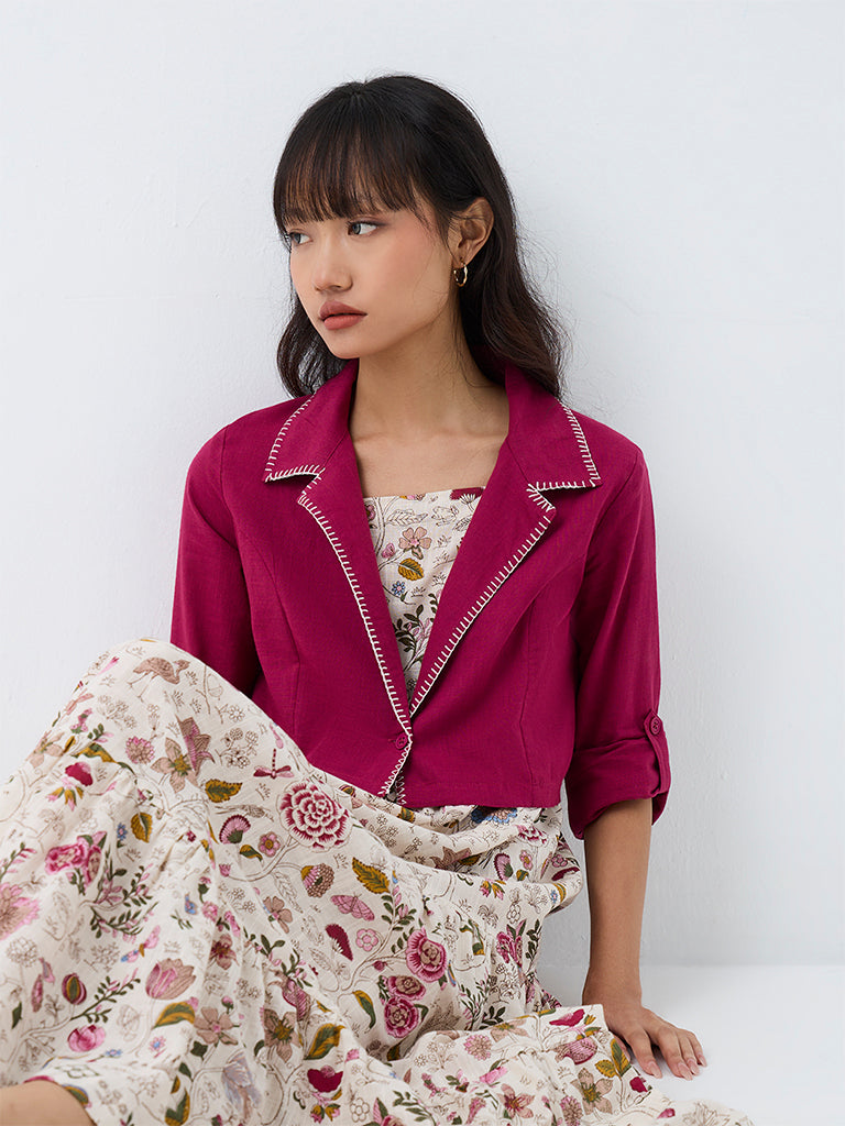 Bombay Paisley Off-White Floral Printed Cotton Tiered Dress with Jacket