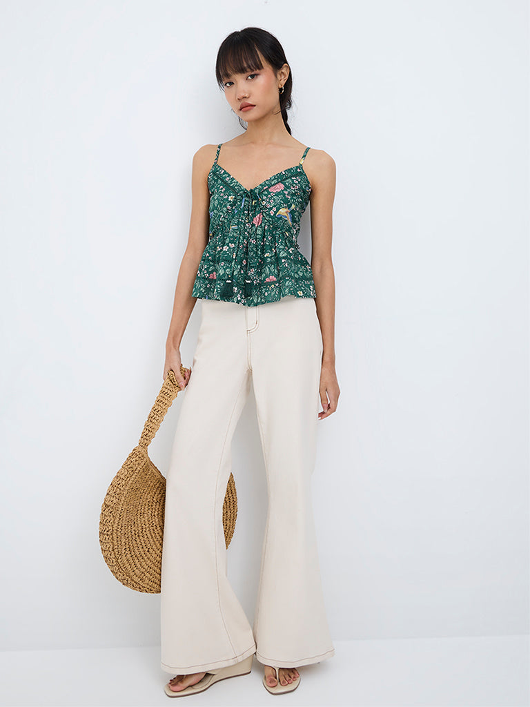 Bombay Paisley Dark Teal Nature-Inspired Cotton Top