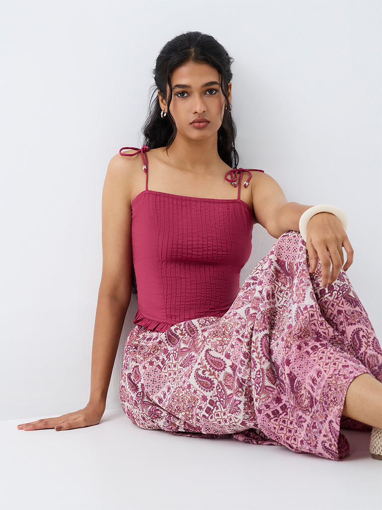 Bombay Paisley Magenta Self-Striped Cotton Top