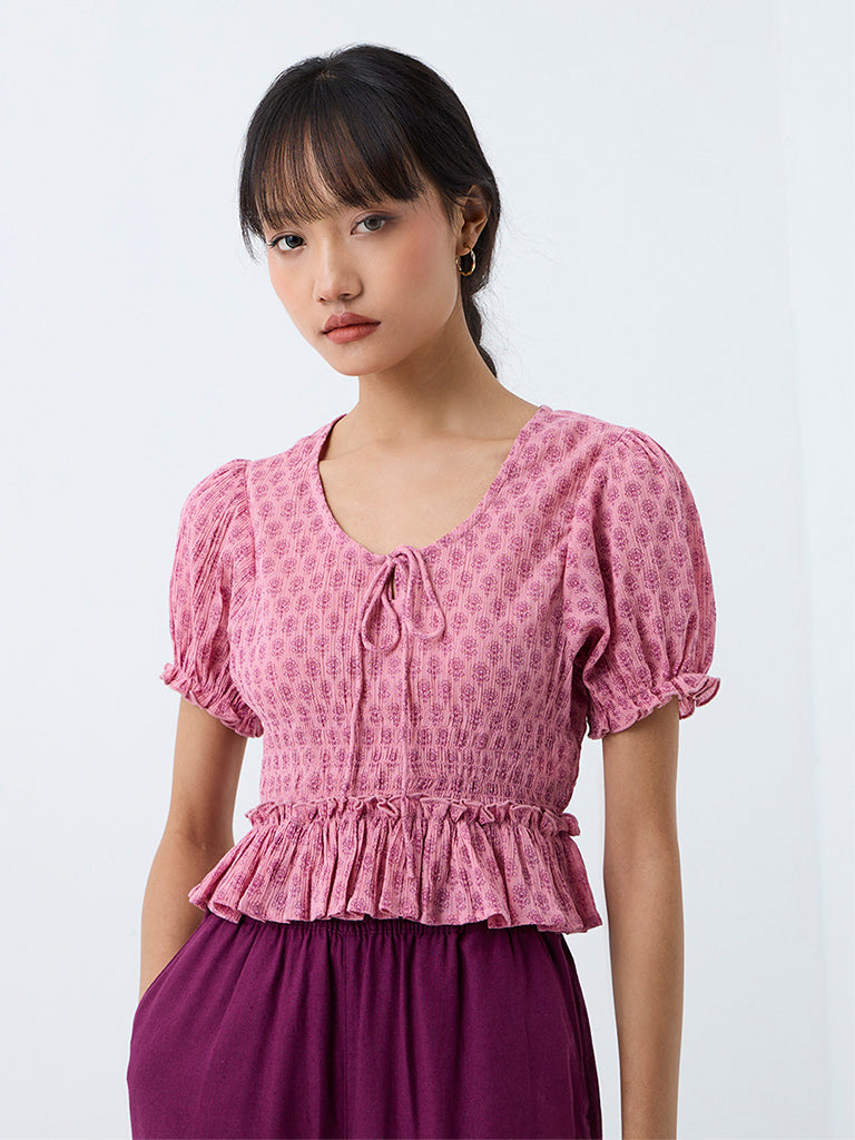 Bombay Paisley Pink Floral Printed Cotton Top