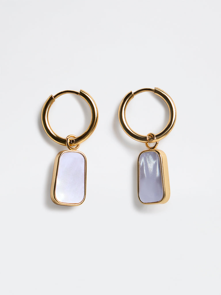 Westside Accessories Gold Rectangular Stone Hoop Earrings