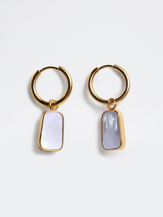 Westside Accessories Gold Rectangular Stone Hoop Earrings