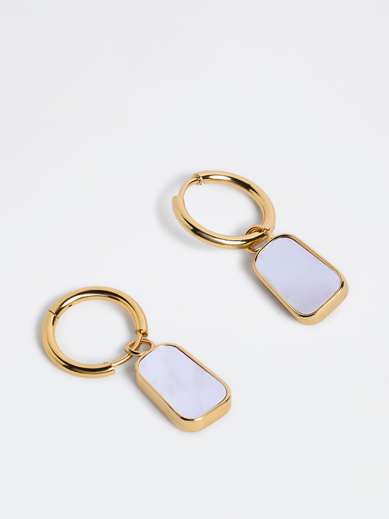 Westside Accessories Gold Rectangular Stone Hoop Earrings