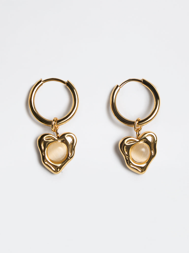 Westside Accessories Gold Heart Drop Hoop Earrings