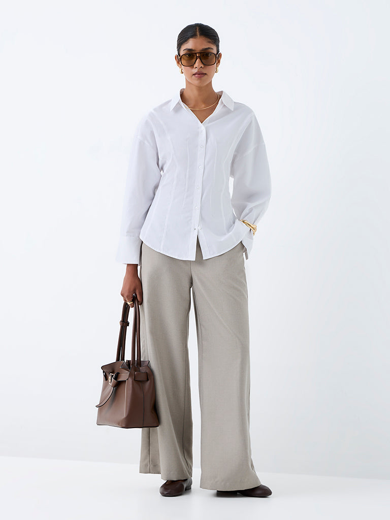 Wardrobe White Solid Shirt