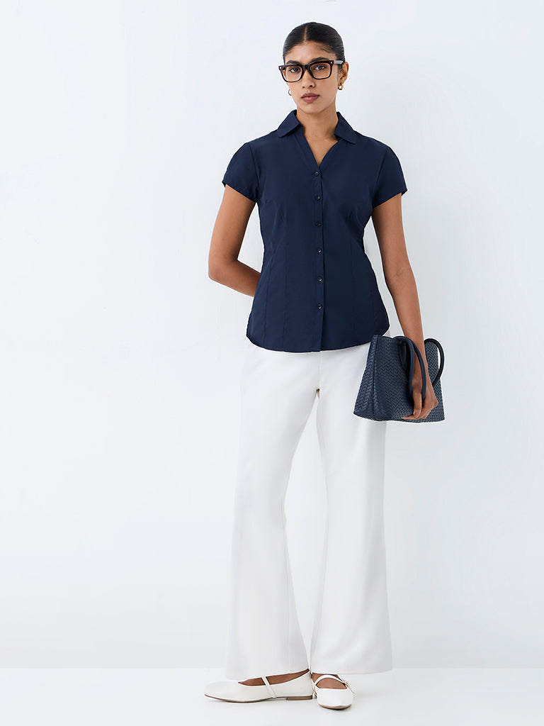 Wardrobe Navy Solid Shirt
