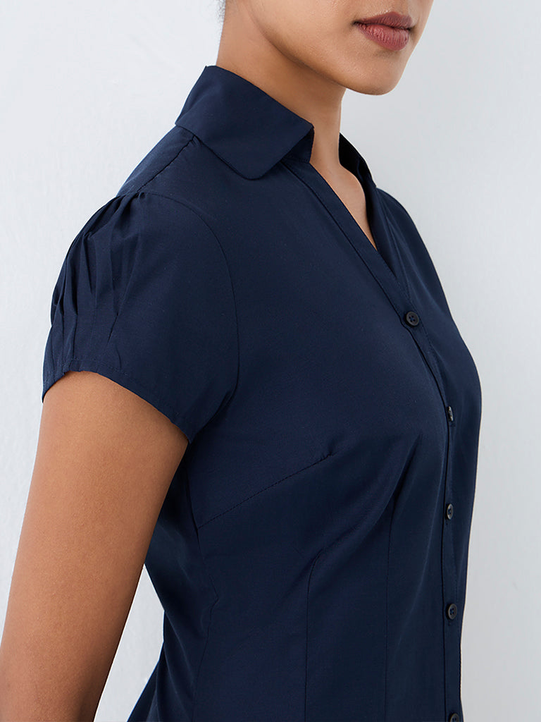 Wardrobe Navy Solid Shirt
