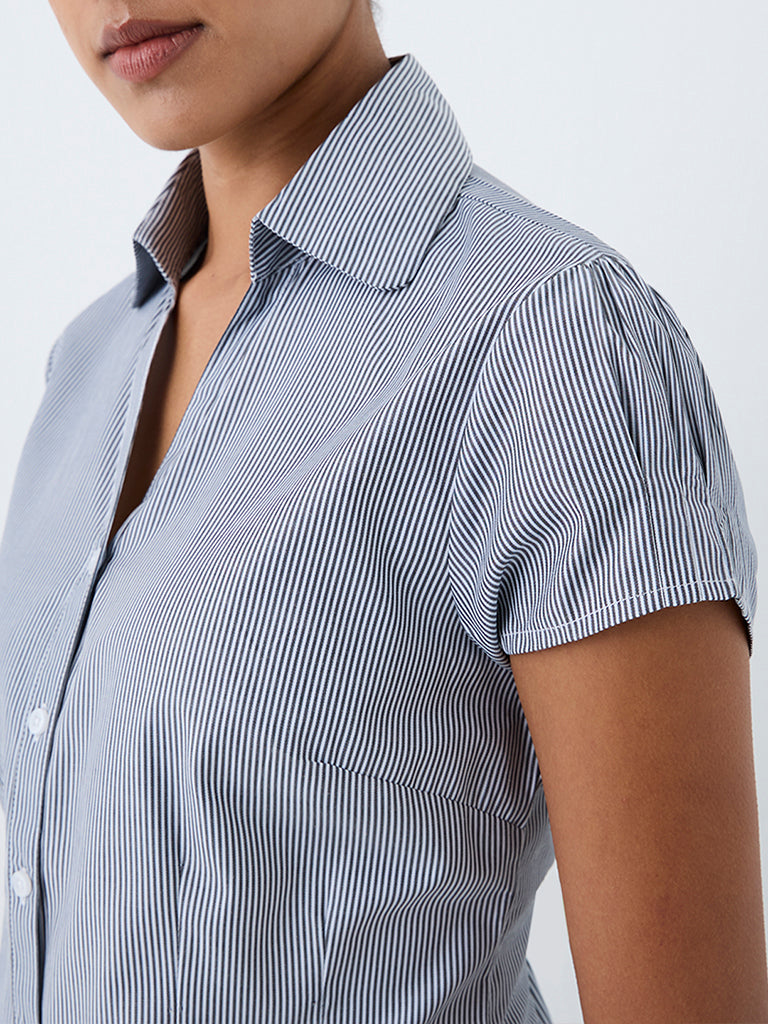 Wardrobe Grey Striped Cotton-Blend Shirt