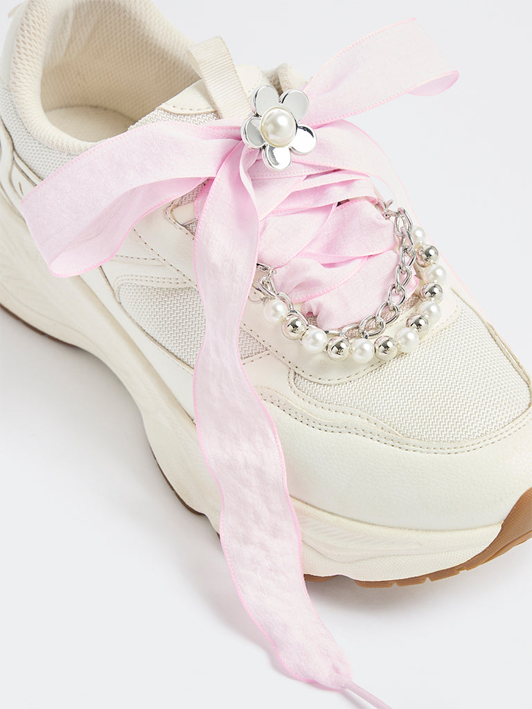LUNA BLU Silver Floral Shoe Charms with Lace Set - Pack of 5