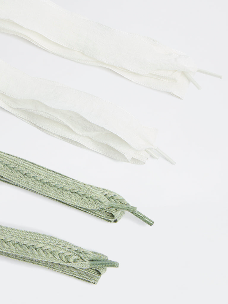 LUNA BLU White Ribbon and Sage Braided Shoelaces - Pack of 2