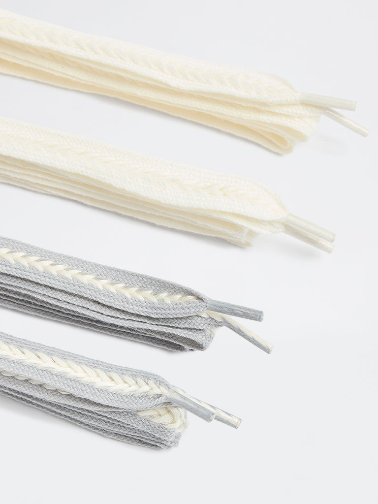 LUNA BLU Ivory and Grey Braided Shoelaces - Pack of 2