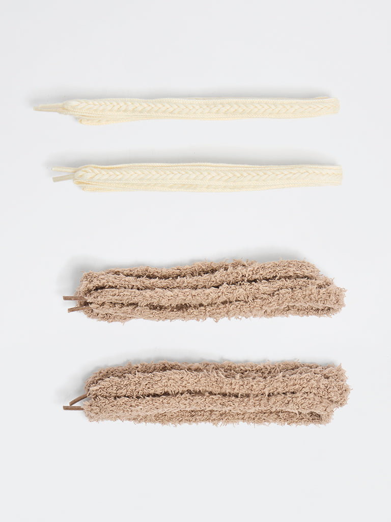 LUNA BLU Off-White Braided & Brown Fuzzy Shoelaces - Pack of 2