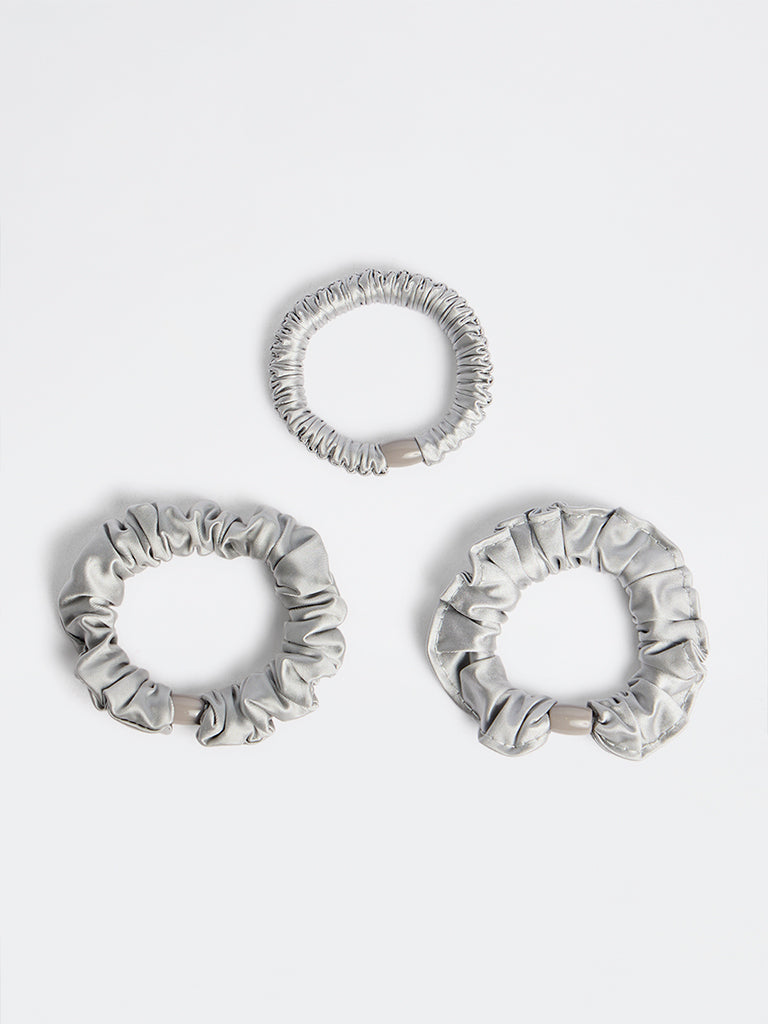 Westside Accessories Silver Satin Scrunchies - Pack of 3