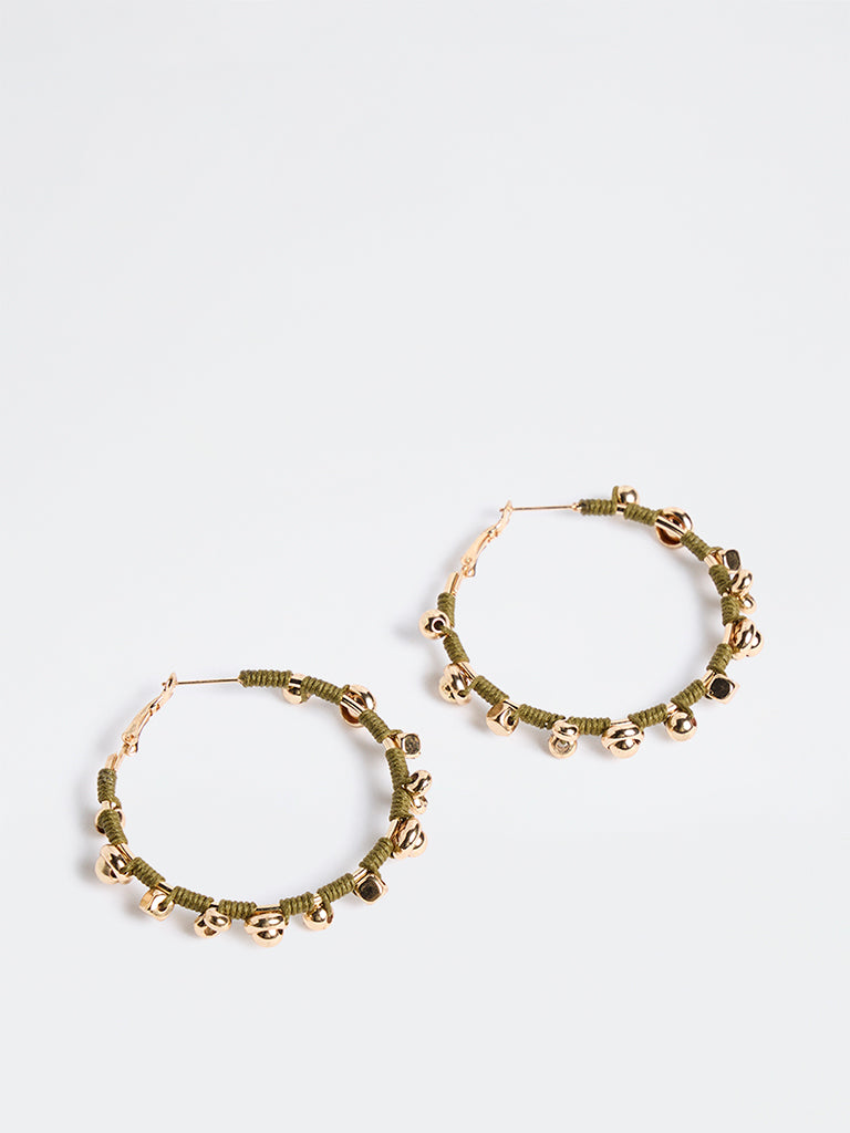 Westside Accessories Olive Beaded Cord Hoop Earrings