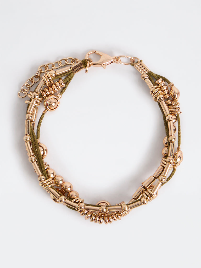 Westside Accessories Olive and Gold Cord-Detail Multi-Strand Bracelet
