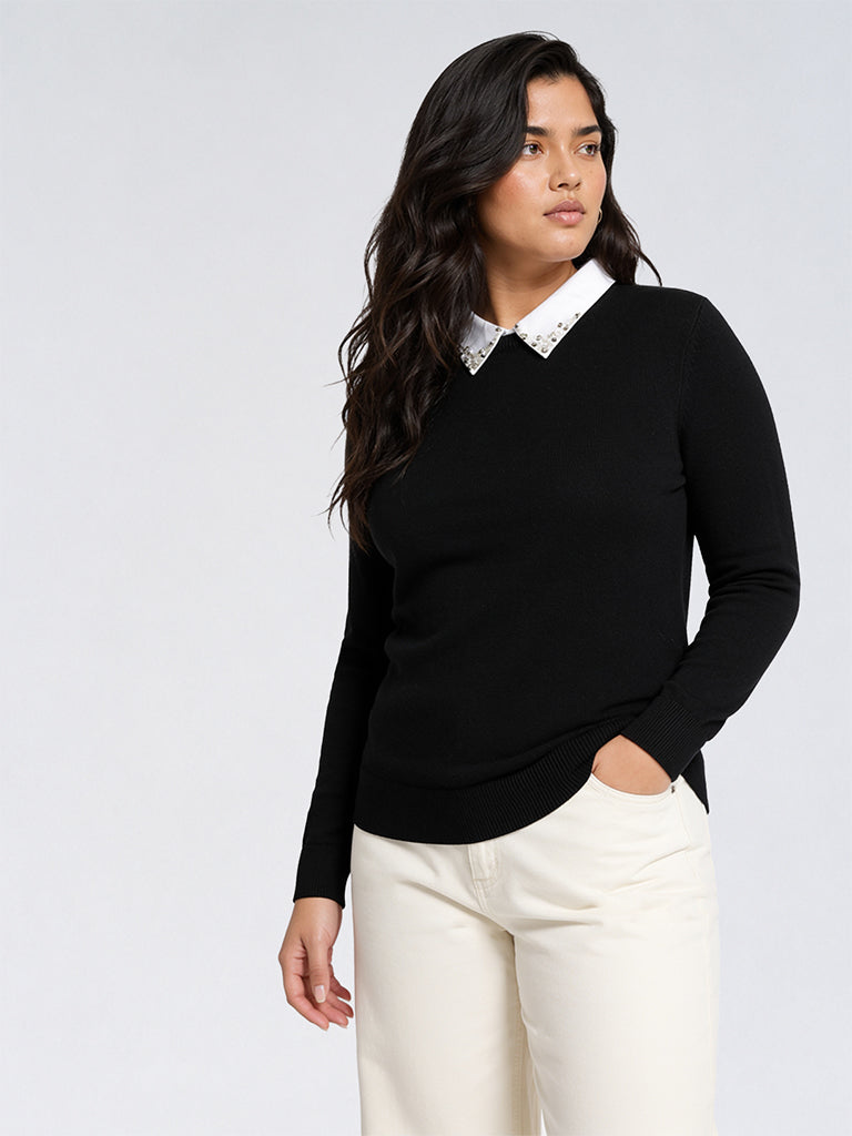 Gia Black Collared T-Shirt