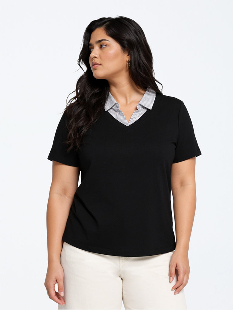 Gia Black Collared T-Shirt