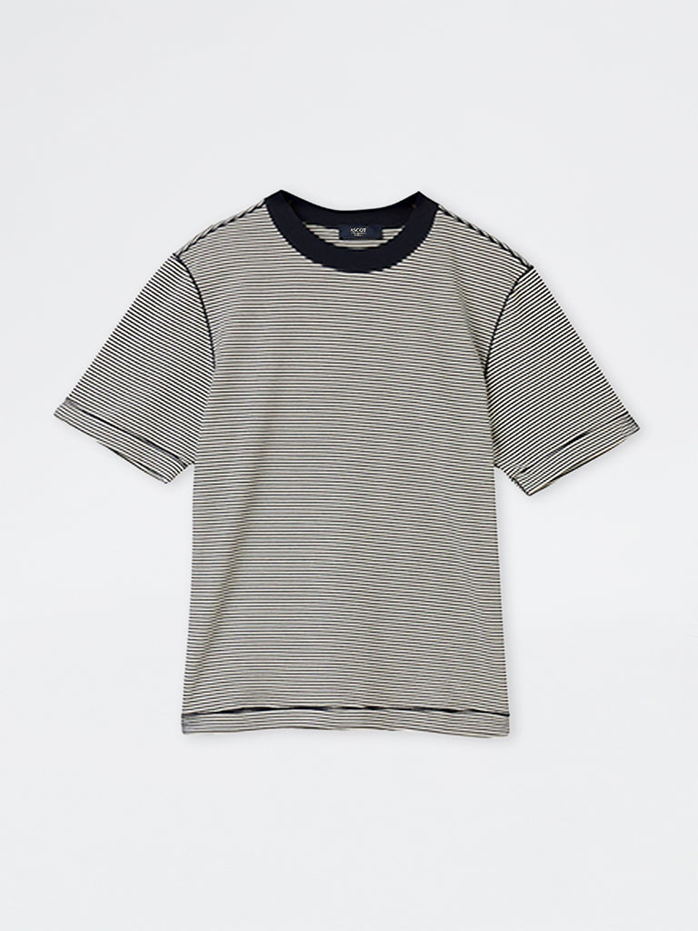 Ascot Navy Striped Relaxed-Fit Cotton T-Shirt