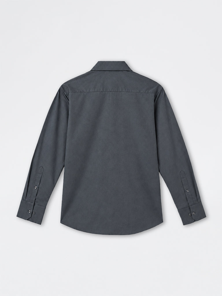 WES Formals Charcoal Solid Ultra-Slim Fit Cotton-Blend Shirt