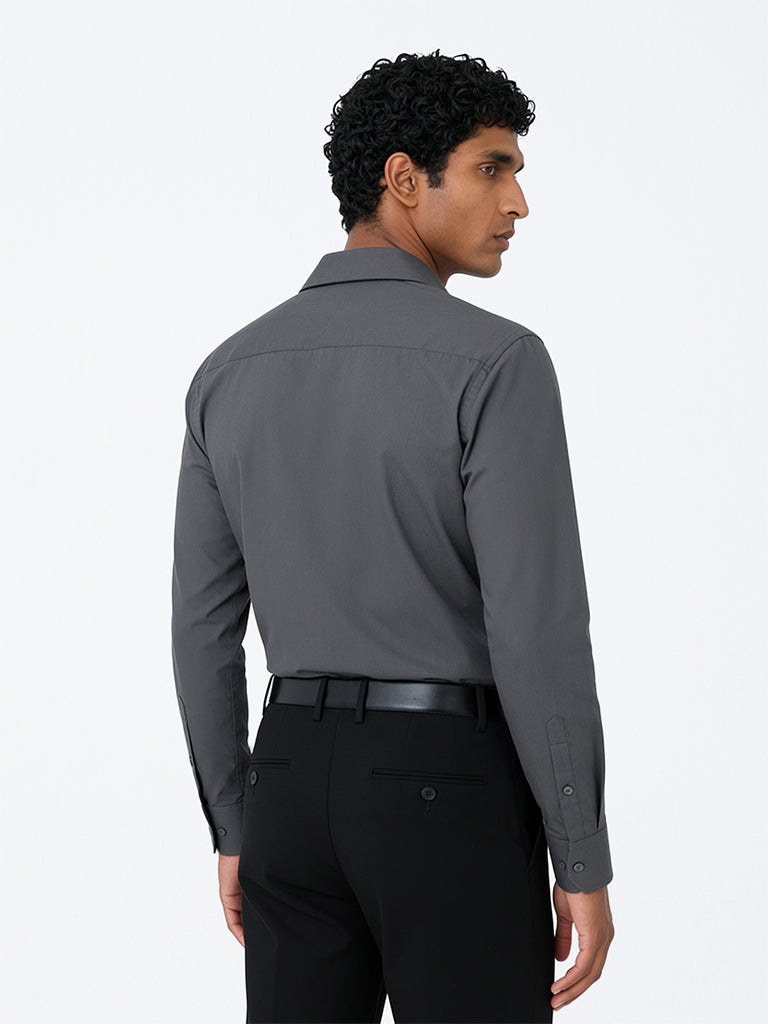 WES Formals Charcoal Solid Ultra-Slim Fit Cotton-Blend Shirt