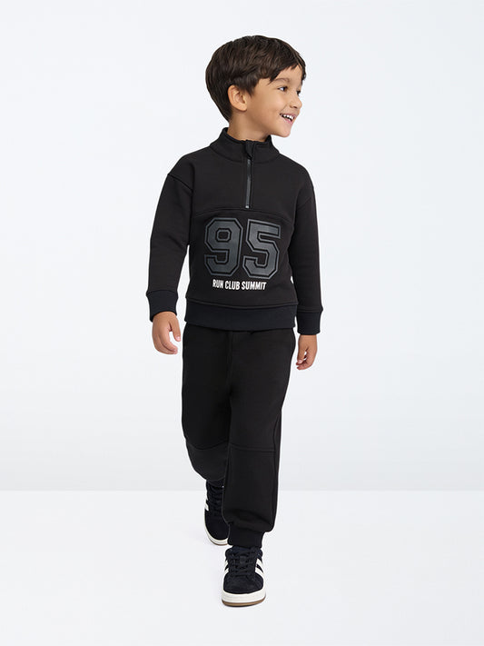 HOP Kids Boys Black Printed Sweatshirt with Joggers Set