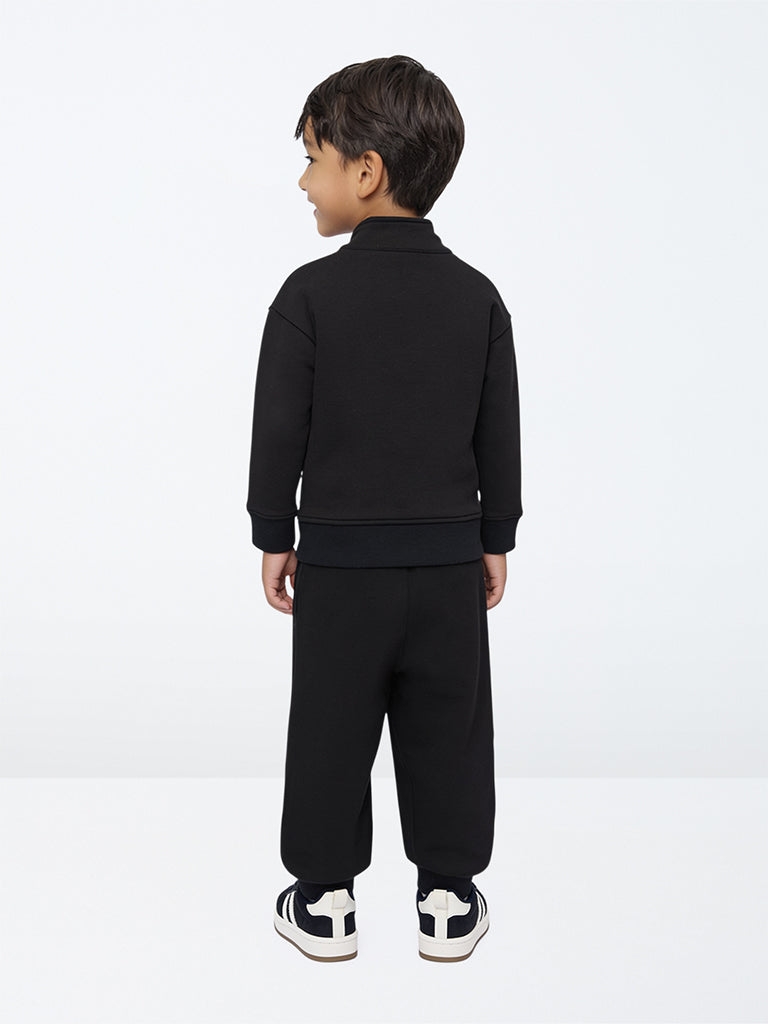 HOP Kids Boys Black Printed Sweatshirt with Joggers Set