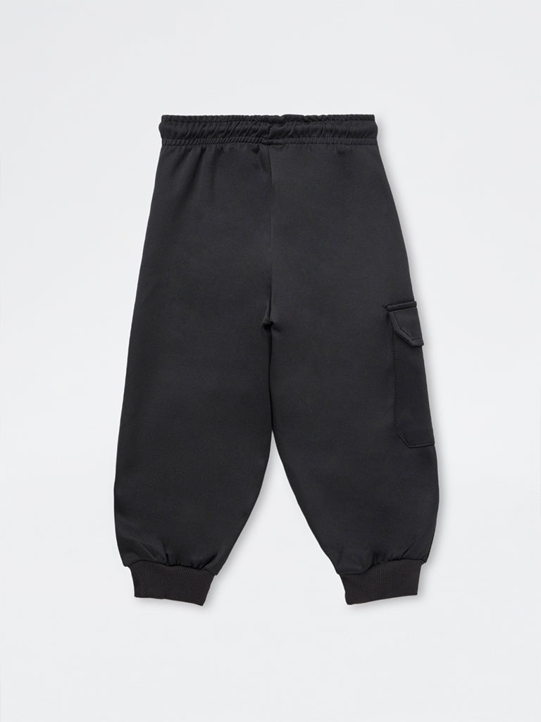 HOP Kids Boys Black Solid Mid-Rise Baggy-Fit Joggers