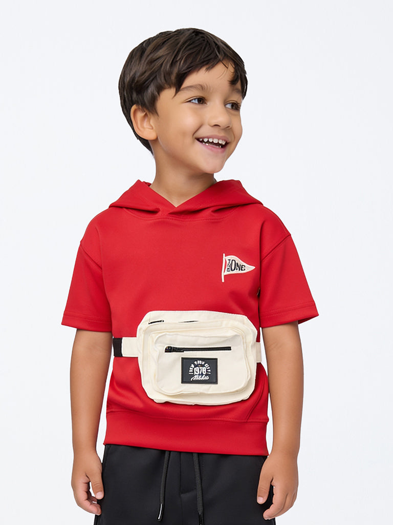 HOP Kids Boys Red Bag Detailed Hooded Sweatshirt