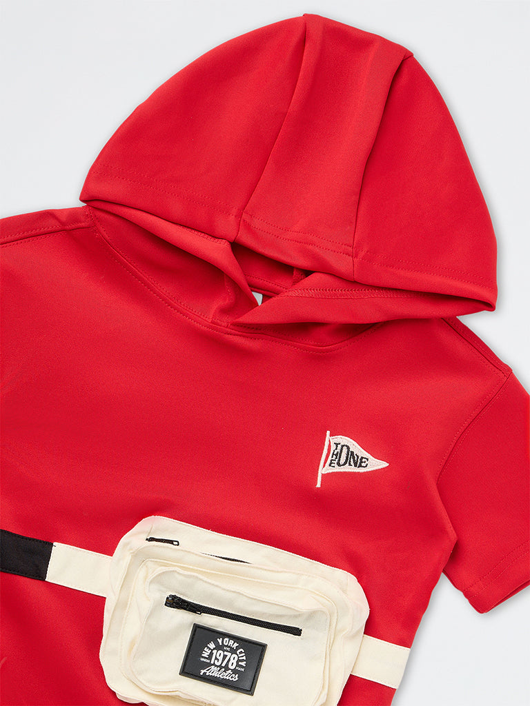 HOP Kids Boys Red Bag Detailed Hooded Sweatshirt