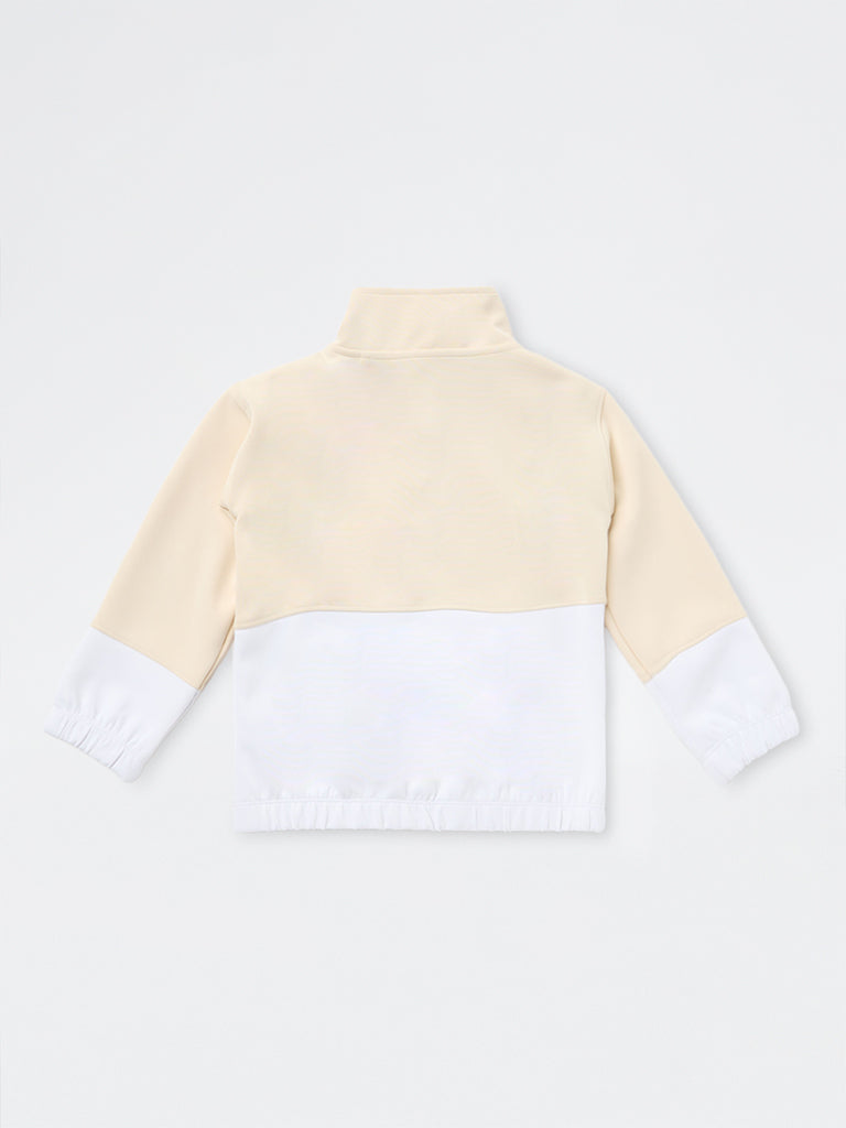 HOP Kids Boys Beige Colour-Blocked Quarter-Zip Sweatshirt