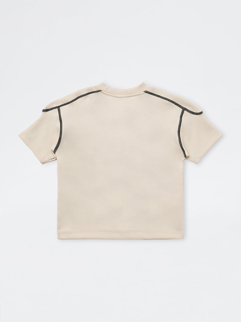 HOP Kids Boys Beige Pocket-Detailed T-Shirt