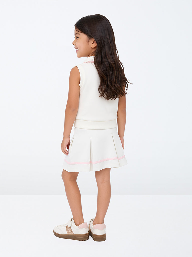 HOP Kids Girls White Bow-Detail Polo Top and Skirt Set