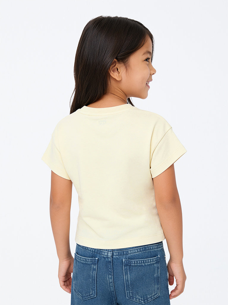 HOP Kids Girls Beige Cityscape Design Cotton T-Shirt