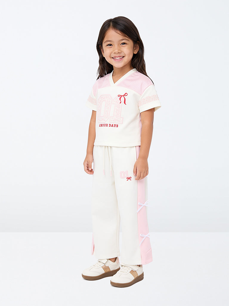 HOP Kids Girls Off-White Bow-Detail High-Rise Pants
