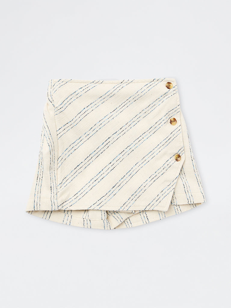 HOP Kids Girls Off-White Striped High-Rise Cotton-Blend Skorts