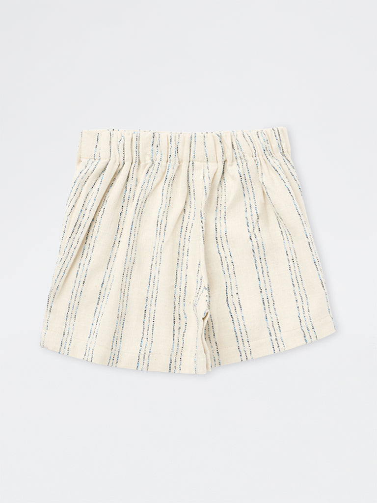 HOP Kids Girls Off-White Striped High-Rise Cotton-Blend Skorts