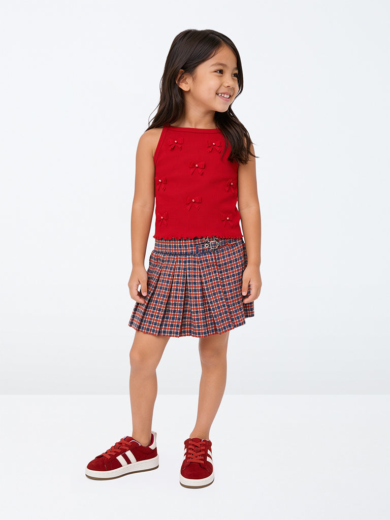 HOP Kids Girls Multi Color Checkered High-Rise Cotton Skort