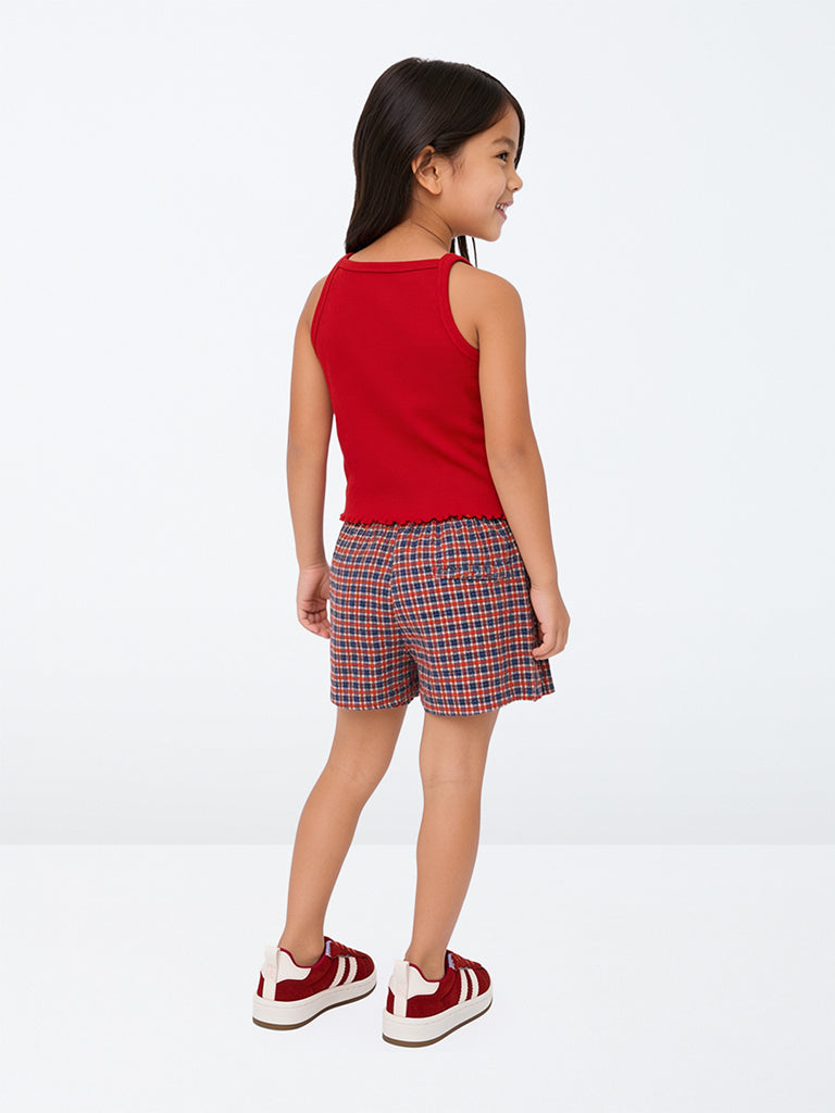 HOP Kids Girls Multi Color Checkered High-Rise Cotton Skort