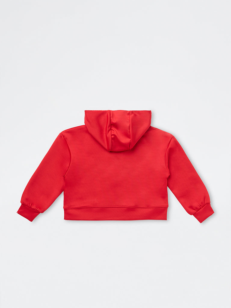HOP Kids Girls Red Printed Hooded Sweatshirt