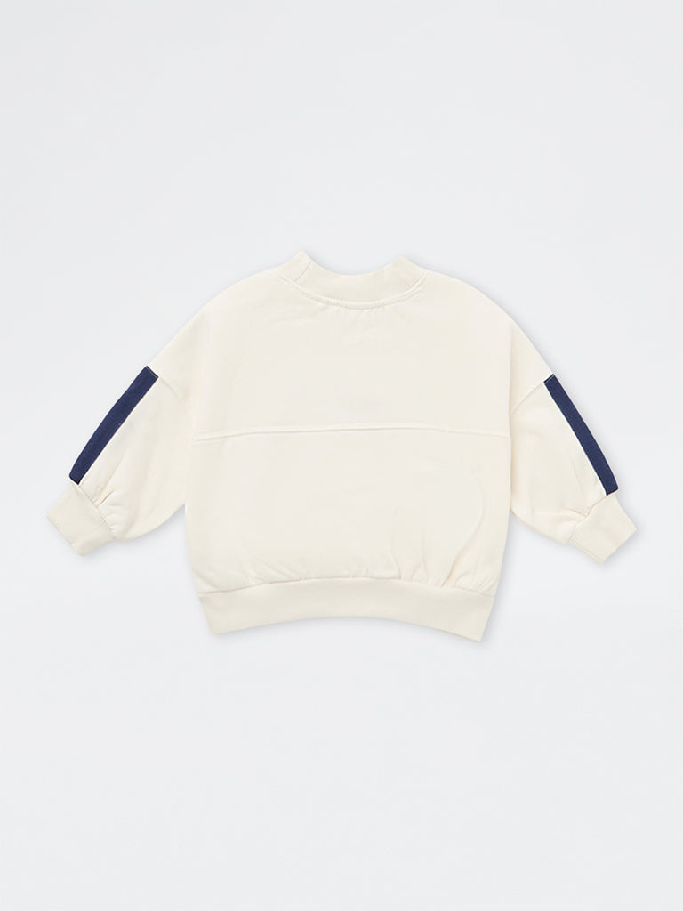HOP Kids Girls Off-White Text Embroidered Cotton-Blend Sweatshirt