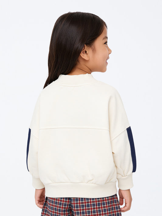 HOP Kids Girls Off-White Text Embroidered Cotton-Blend Sweatshirt