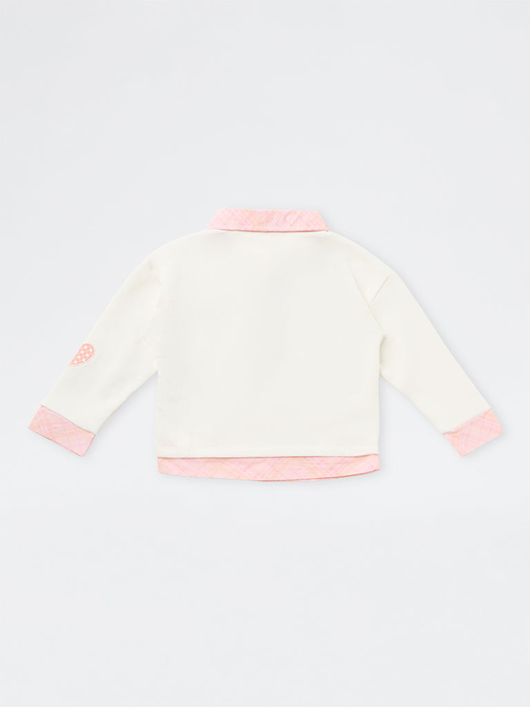 HOP Kids Girls Off-White Printed Collared Cotton-Blend Sweatshirt