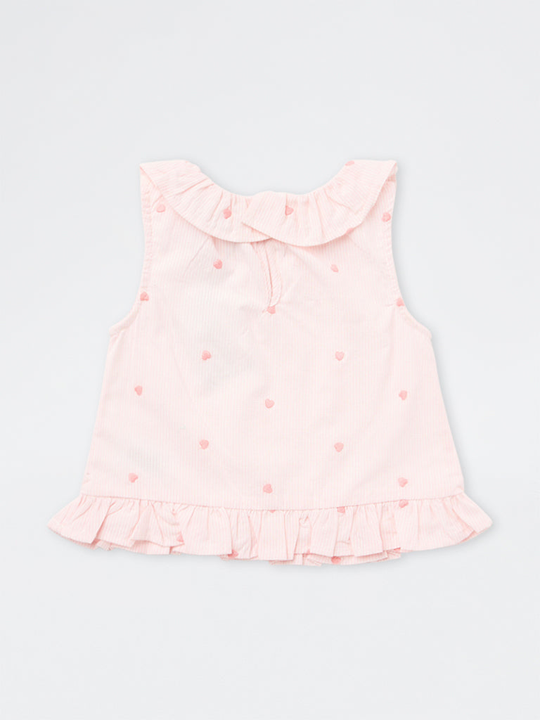 HOP Kids Girls Pink Embroidered Cotton Top