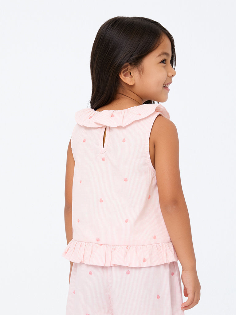 HOP Kids Girls Pink Embroidered Cotton Top