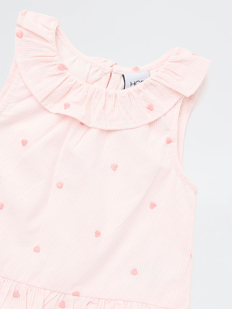 HOP Kids Girls Pink Embroidered Cotton Top