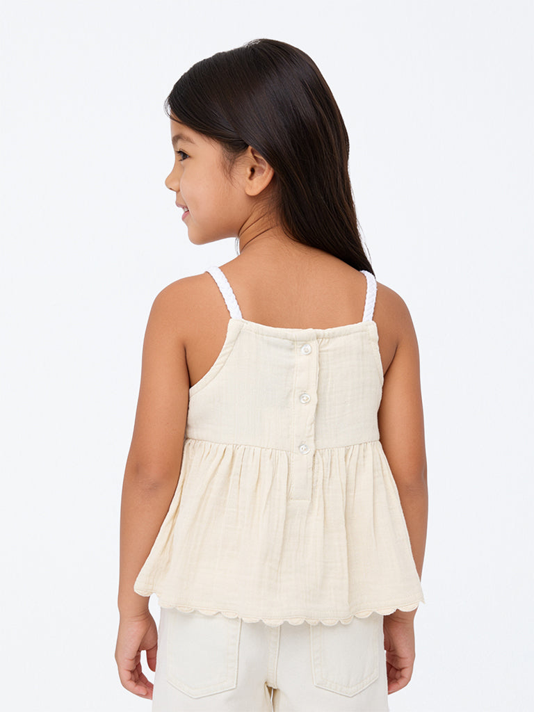 HOP Kids Girls Cream Crochet-Detail Cotton Top