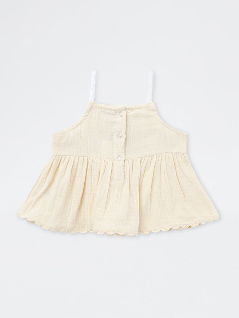 HOP Kids Girls Cream Crochet-Detail Cotton Top